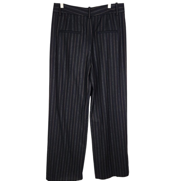 VINCE Pants‎ Womens 8 Black Brown Pinstripe Wide Leg Dress Trousers Work Wool - Picture 3 of 13
